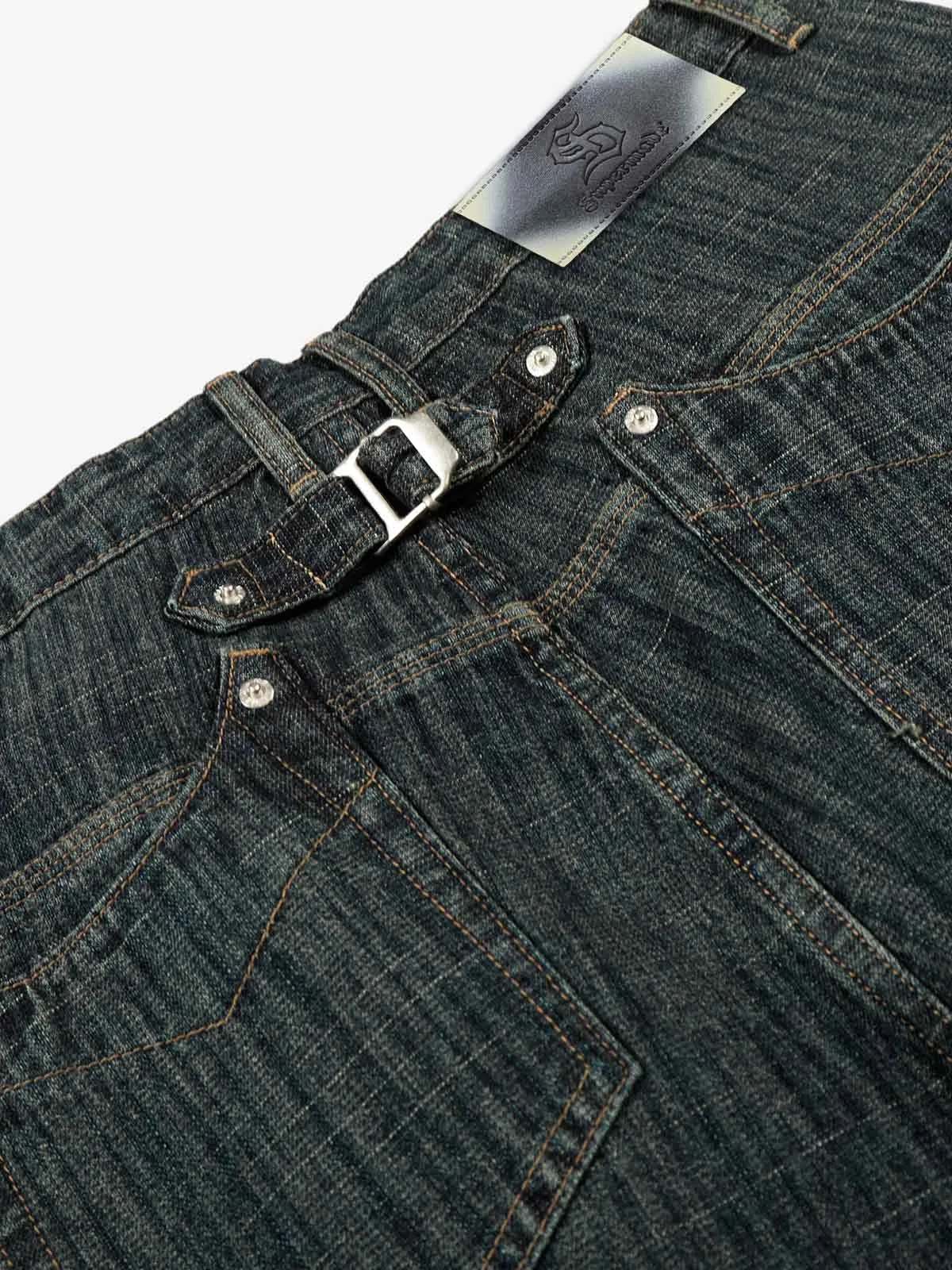 Street Metal Buckle Textured Straight Jeans sold by Thesupermade product image thumbnail 5