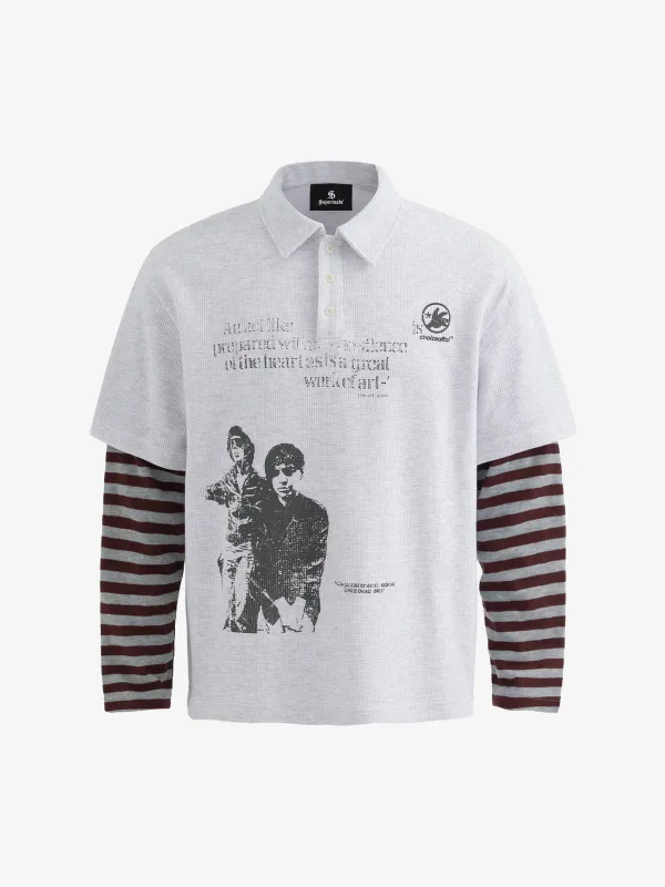 Jersey Waffle Faux Two-Piece Lapel Collar Striped Sweatshirt sold by Thesupermade