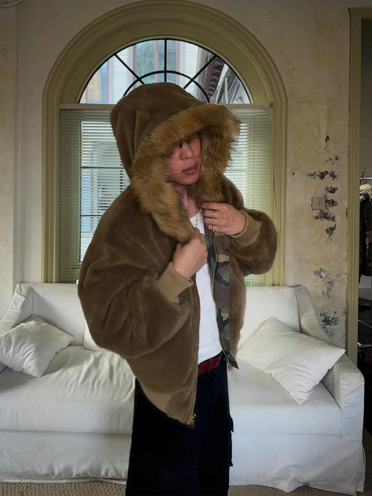 Camouflage Fur Collar Reversible Cotton Jacket - 2499 sold by Thesupermade product image thumbnail 4