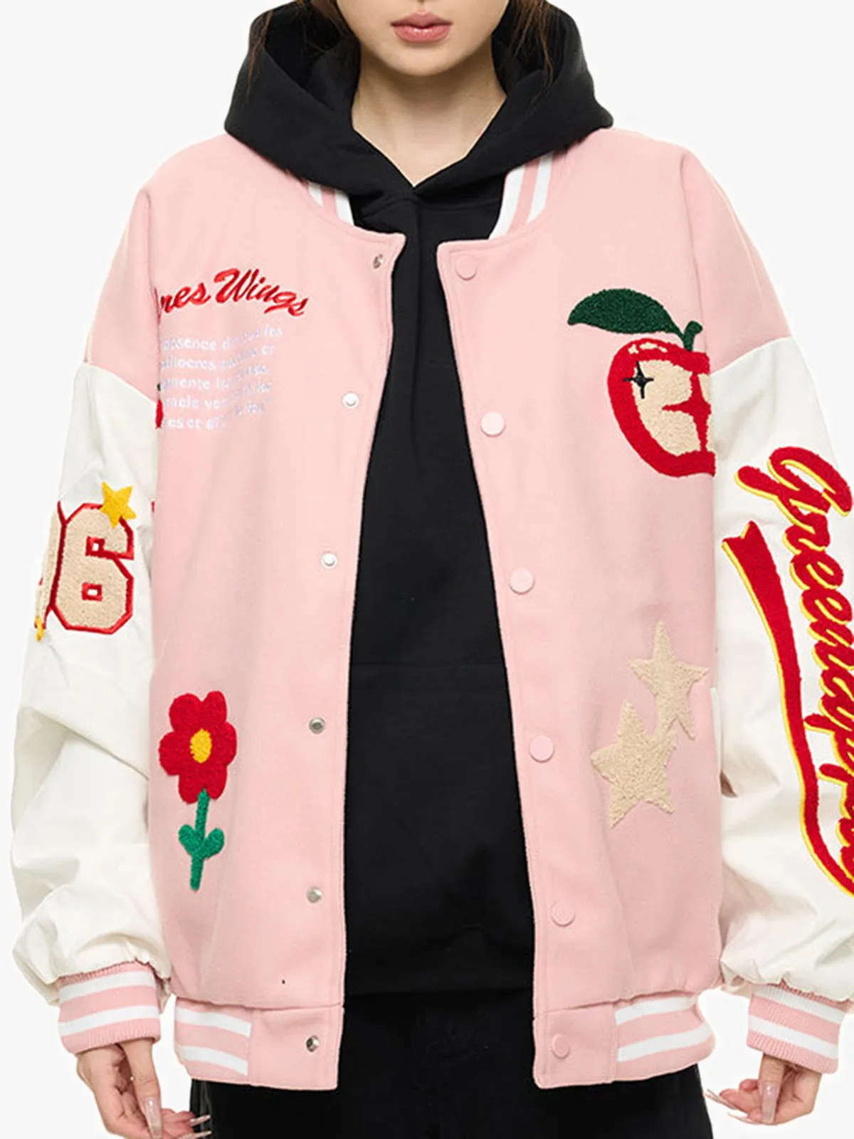Apple Flocking Embroidered Baseball Jacket - 2506 sold by Thesupermade product image thumbnail 2