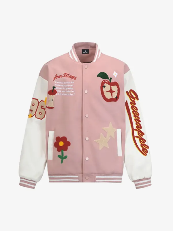 Apple Flocking Embroidered Baseball Jacket - 2506 sold by Thesupermade