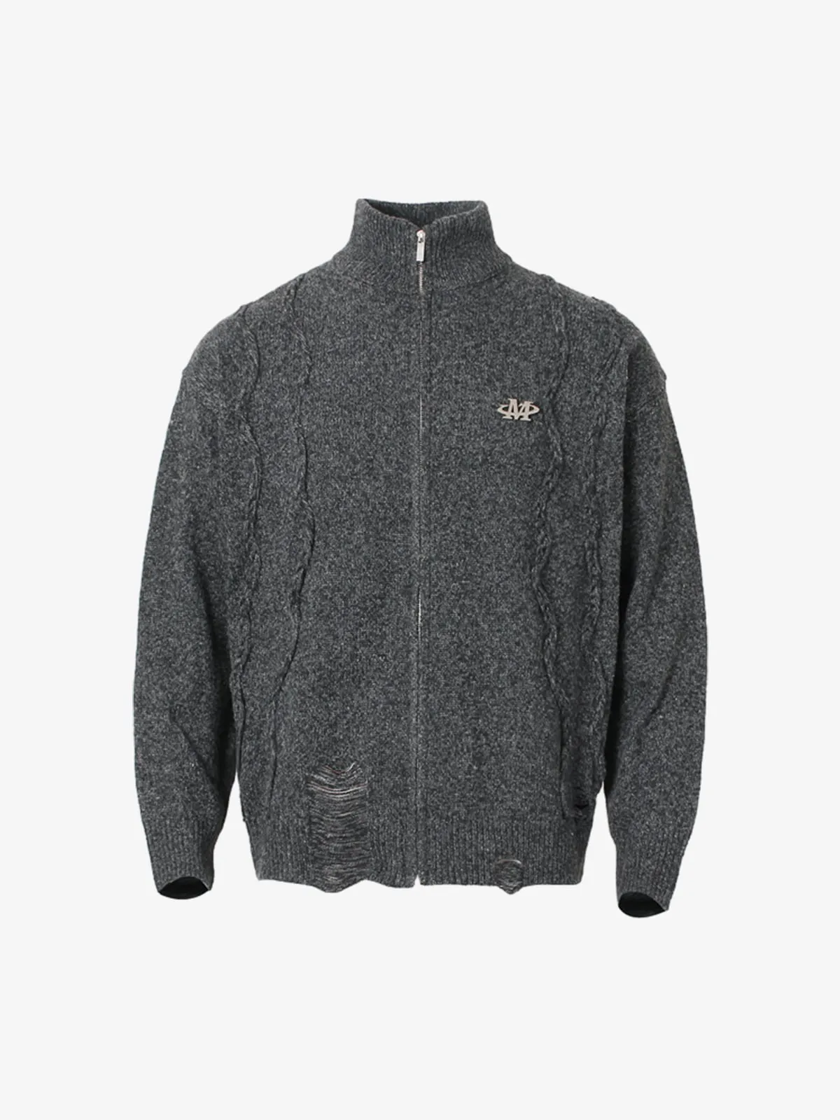 Turtleneck Cardigan Zip-Up Cable Sweater sold by Thesupermade