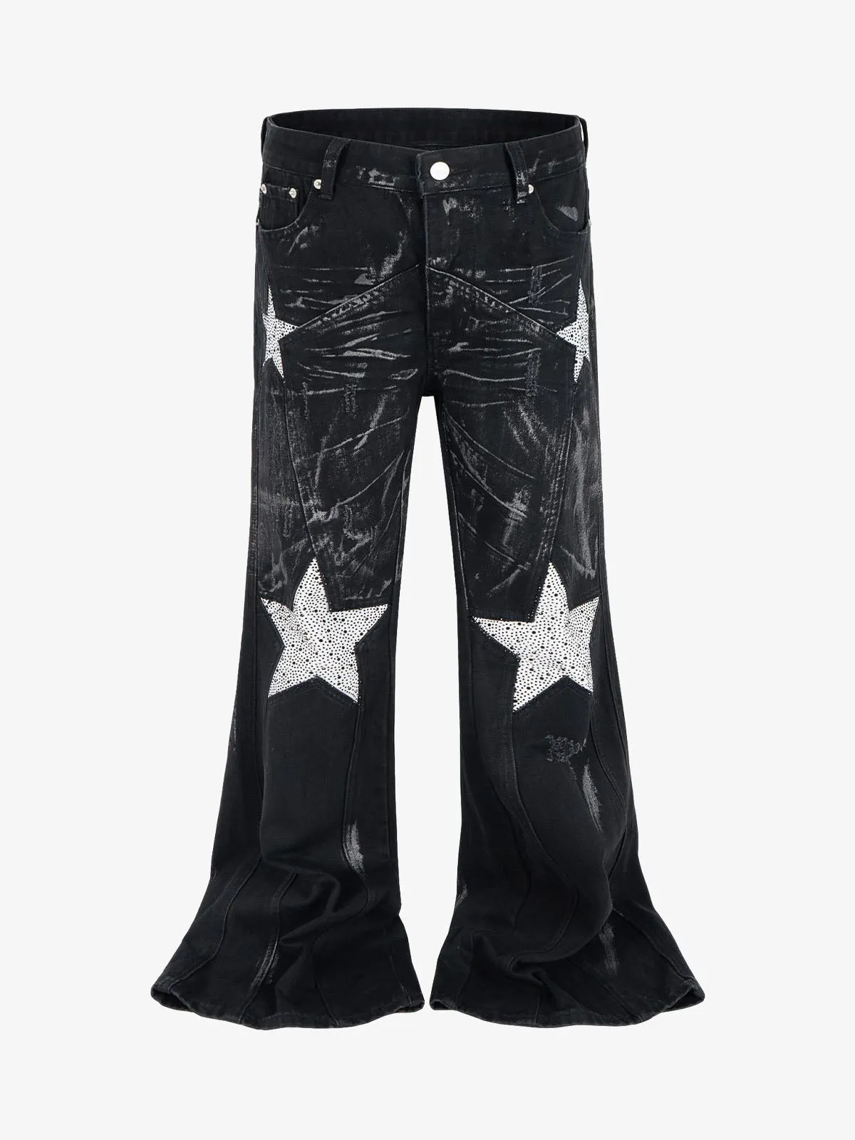 Heavily Washed Star Diamond Flared Jeans sold by Thesupermade