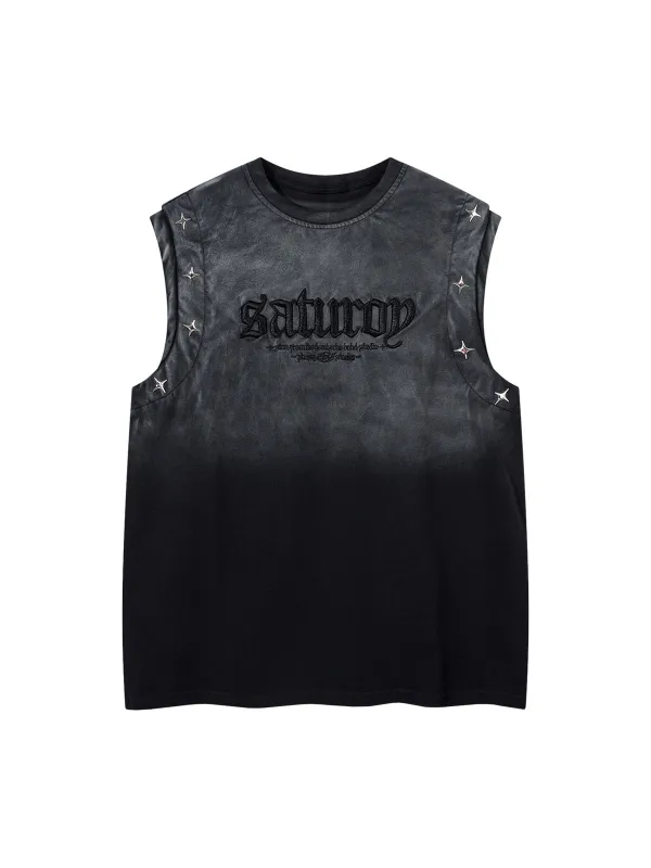 Washed Heavy-duty Letter Embroidered Waistcoat sold by Thesupermade