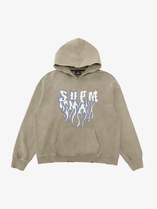 SPMD Flame Letter Graphic Cotton Hoodie sold by Thesupermade