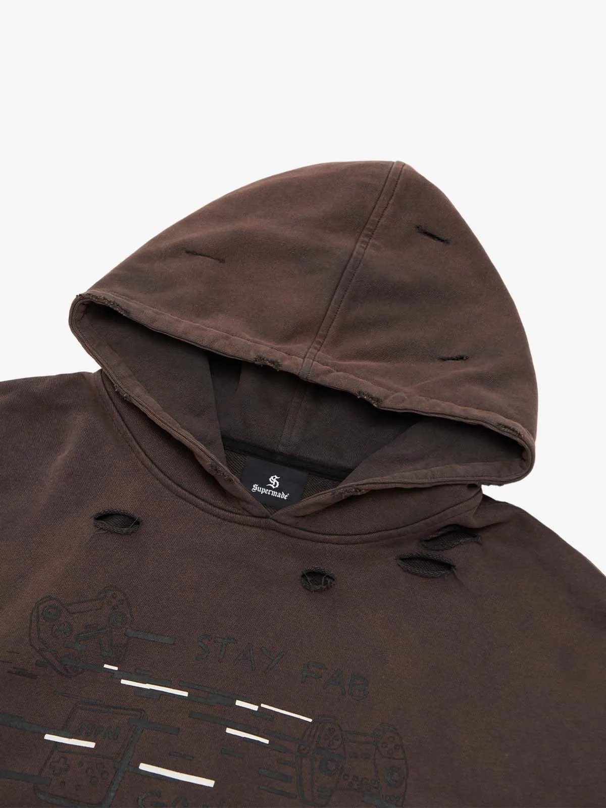 Original Supermade Letter Distressed Ripped Cotton Hoodie sold by Thesupermade product image thumbnail 3