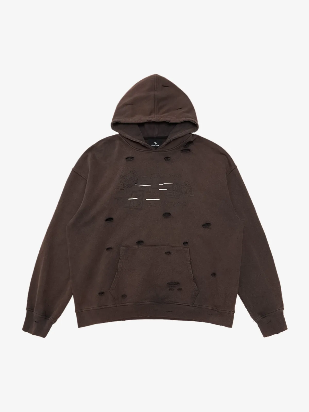 Original Supermade Letter Distressed Ripped Cotton Hoodie sold by Thesupermade