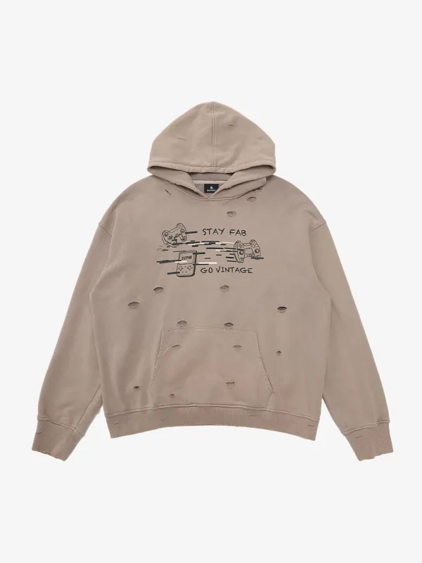 Retro Washed Distressed Ripped Print Cotton Hoodie sold by Thesupermade