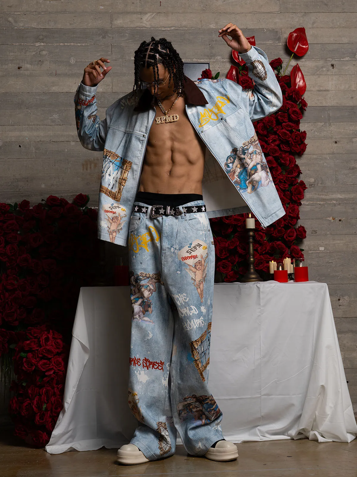 Retro Artistic Graffiti Angelic Prints Baggy Jeans sold by Thesupermade product image thumbnail 5