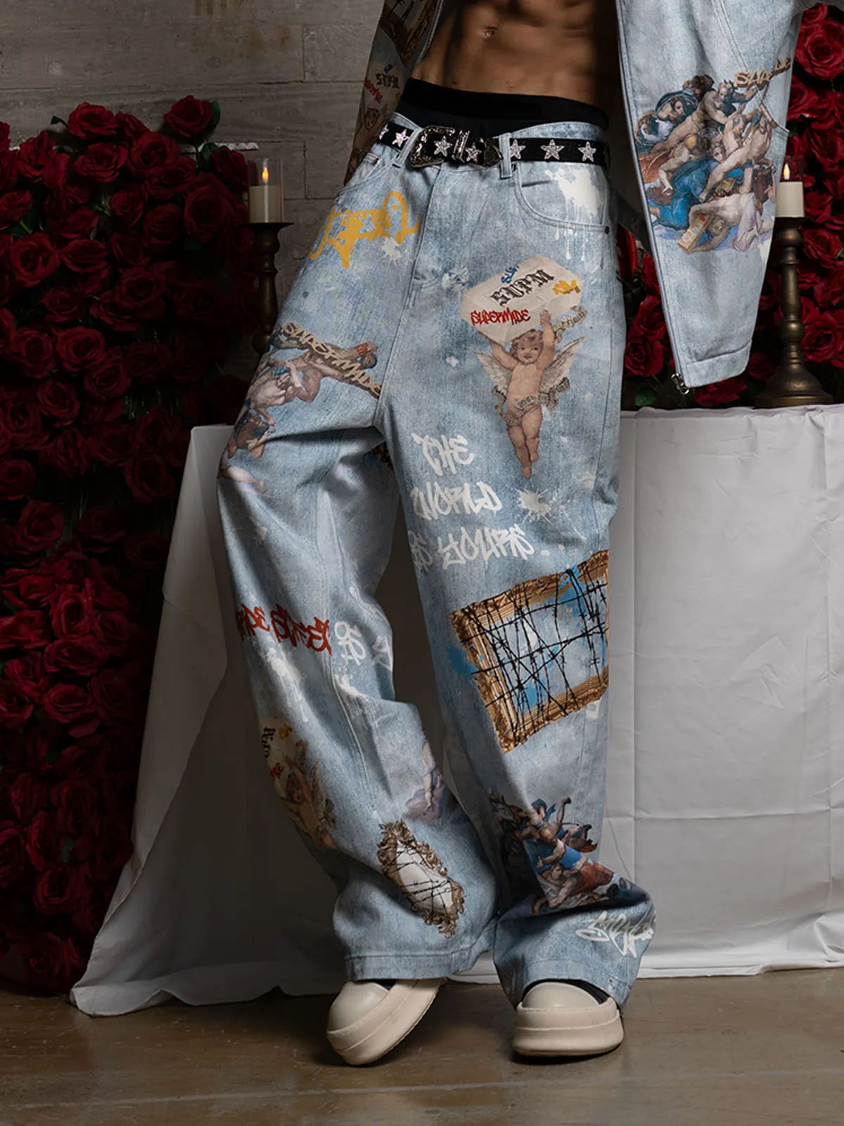 Retro Artistic Graffiti Angelic Prints Baggy Jeans sold by Thesupermade product image thumbnail 2
