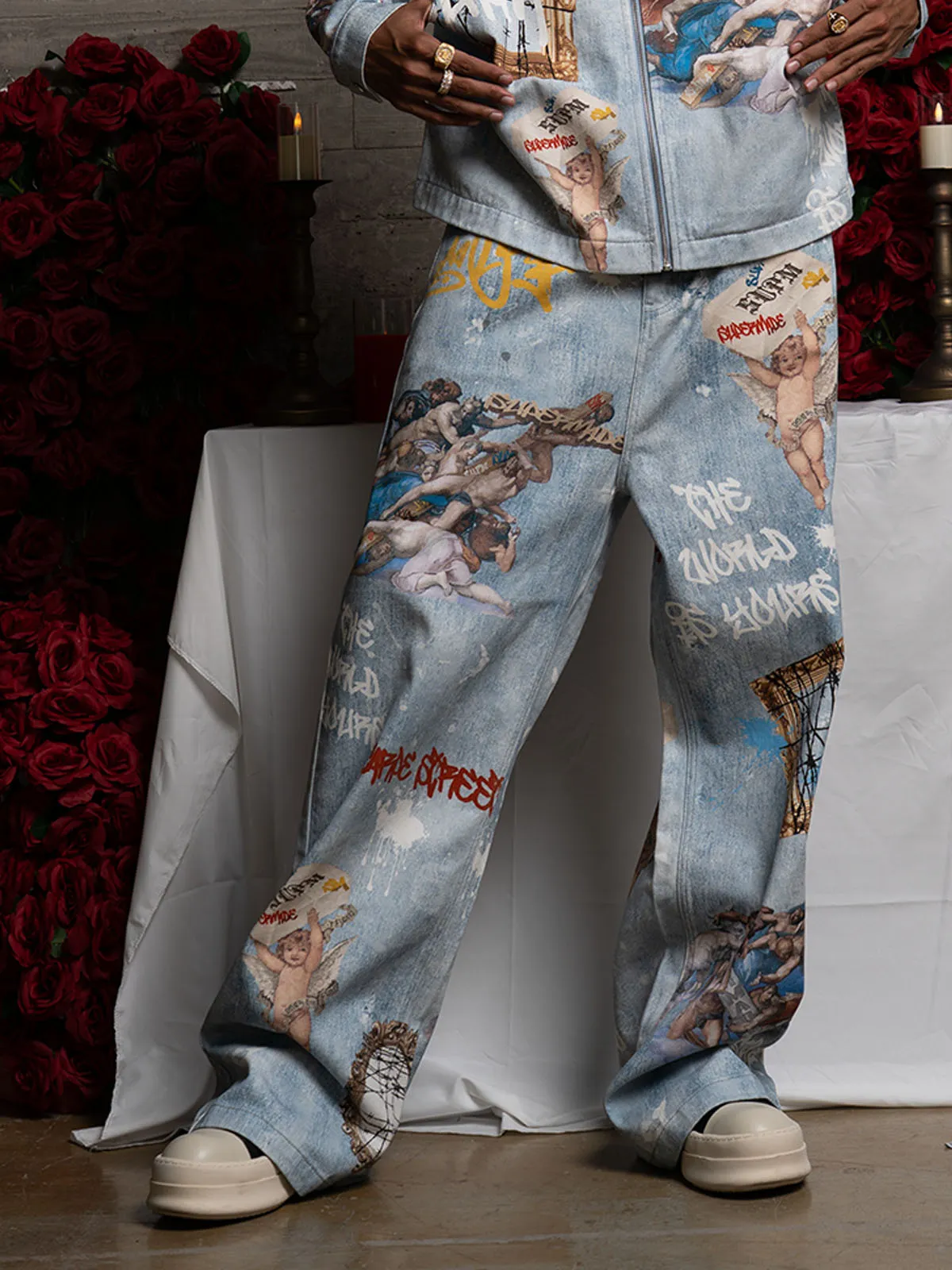 Retro Artistic Graffiti Angelic Prints Baggy Jeans sold by Thesupermade product image thumbnail 3