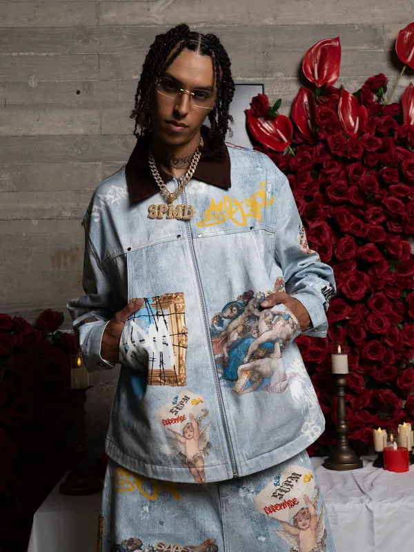 Artistic Patches Graphic  Distressed Denim Jacket sold by Thesupermade