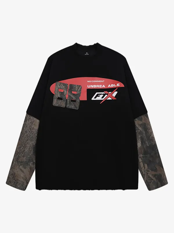 Distressed Camouflage Layered Look Long Sleeve T-Shirt sold by Thesupermade