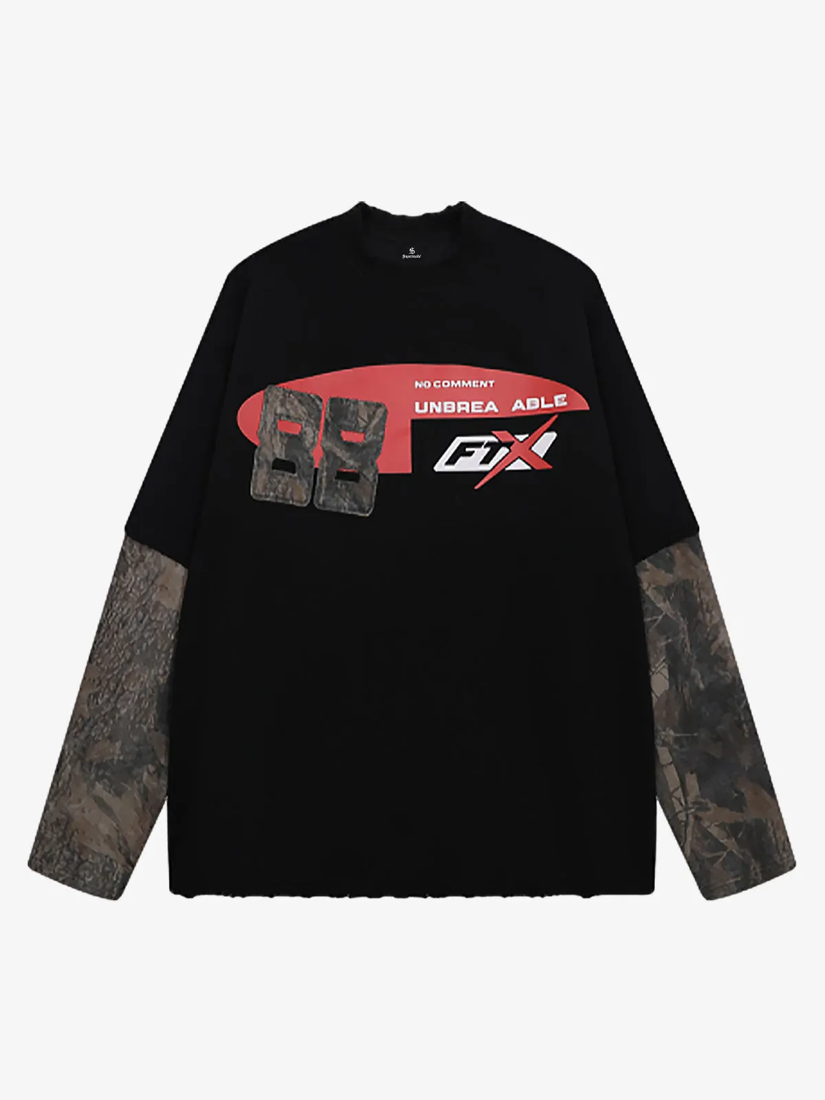 Distressed Camouflage Layered Look Long Sleeve T-Shirt sold by Thesupermade