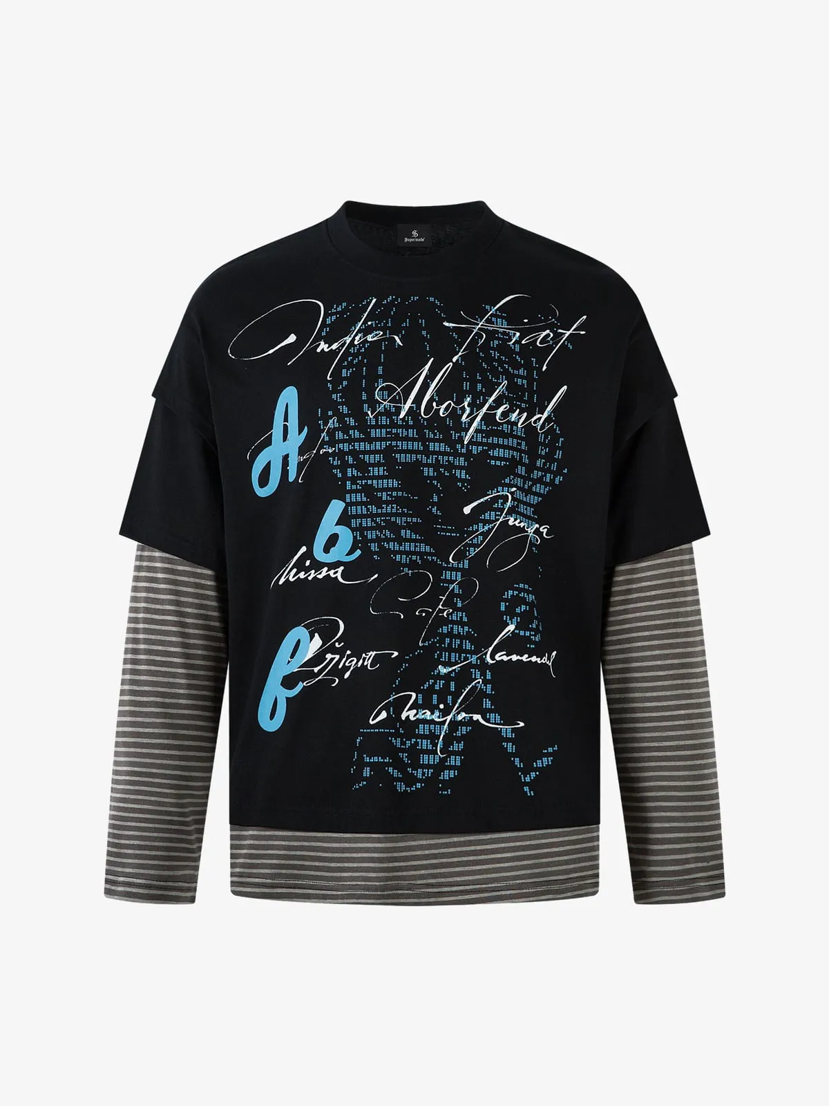Art Letter Print Stripe Layered Long Sleeve T-Shirt sold by Thesupermade