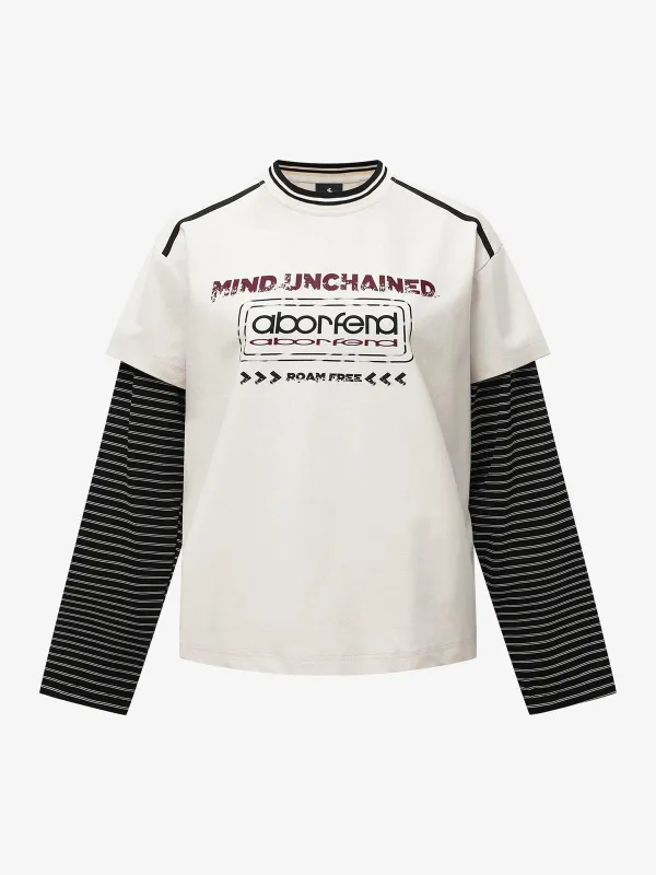 Hip-Hop Striped Fake Two-Piece Jersey Long-Sleeved T-Shirt sold by Thesupermade