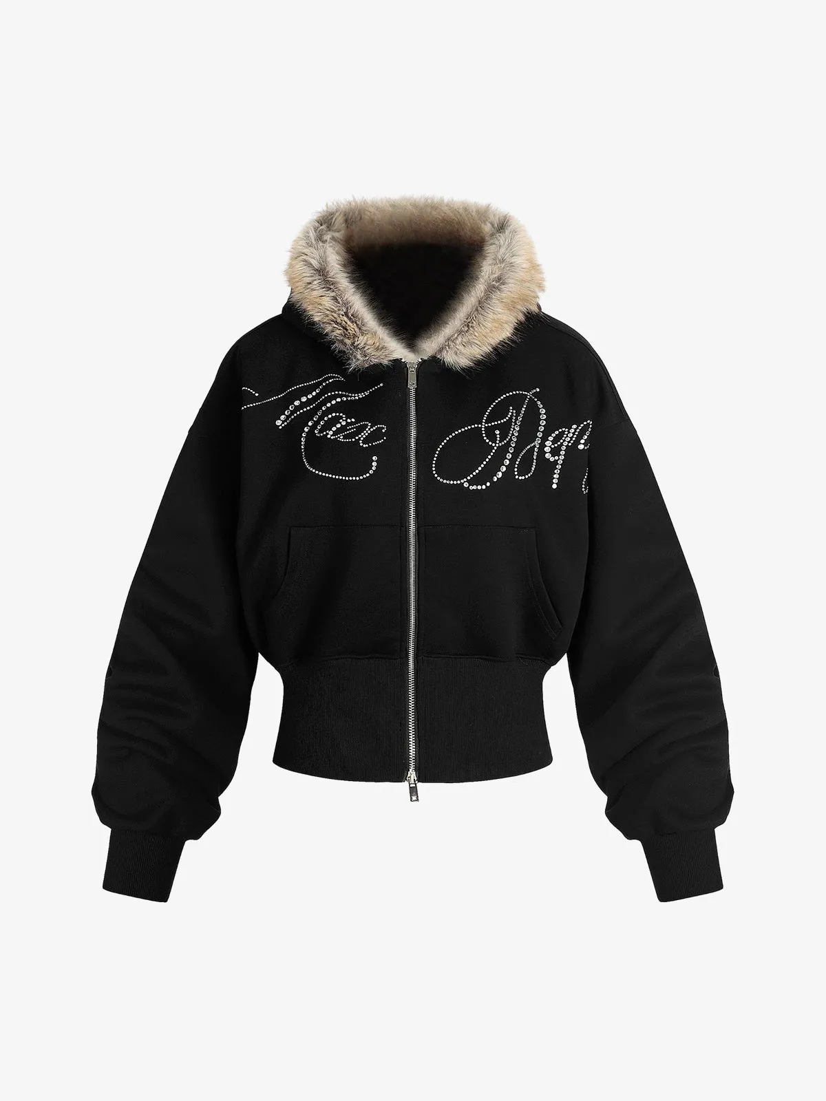 Diamend Letter Fur Collar High Waist Hooded Jacket sold by Thesupermade