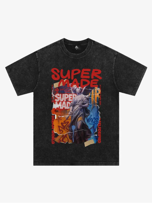Cotton Blend SUPERMADE Sculpture Sraffiti Sticker Pattern T-Shirt sold by Thesupermade