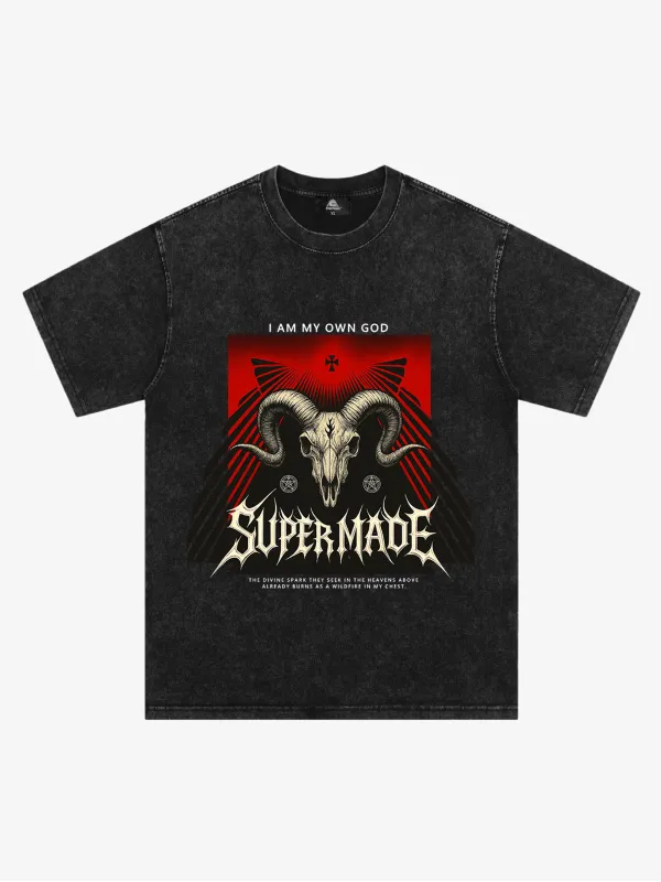 Cotton Blend Sheep Skull Print T-Shirt sold by Thesupermade