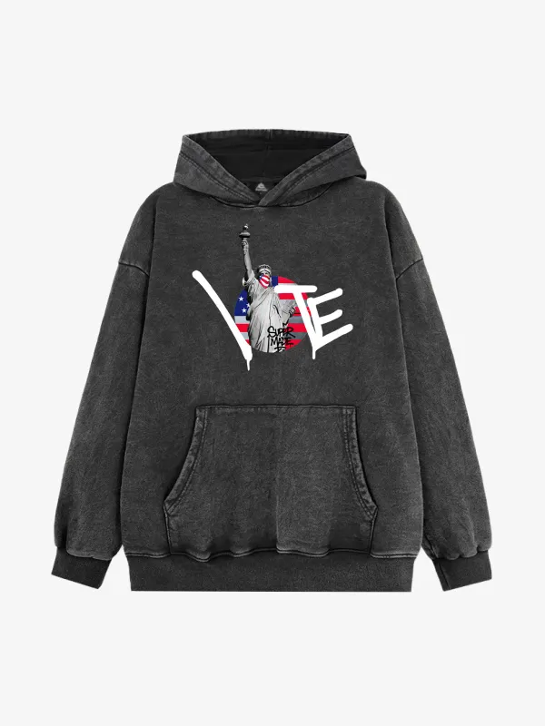 Fleece Vintage Distressed Statue Of Liberty Hooded Sweatshirt sold by Thesupermade