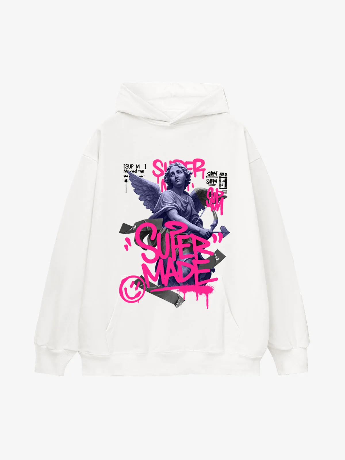 Pink Letter Graffiti Angel Print Hooded Sweatshirt sold by Thesupermade