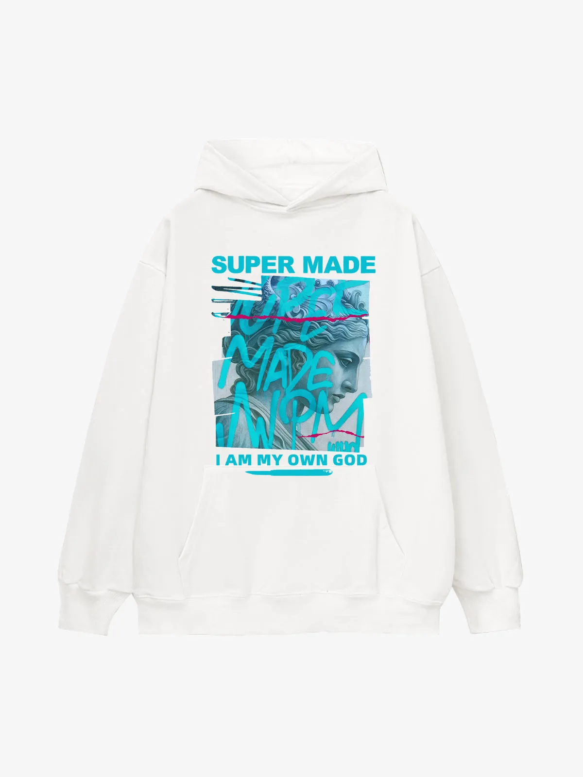 French Terry Vintage Graffiti Statue-Print Hooded Sweatshirt sold by Thesupermade