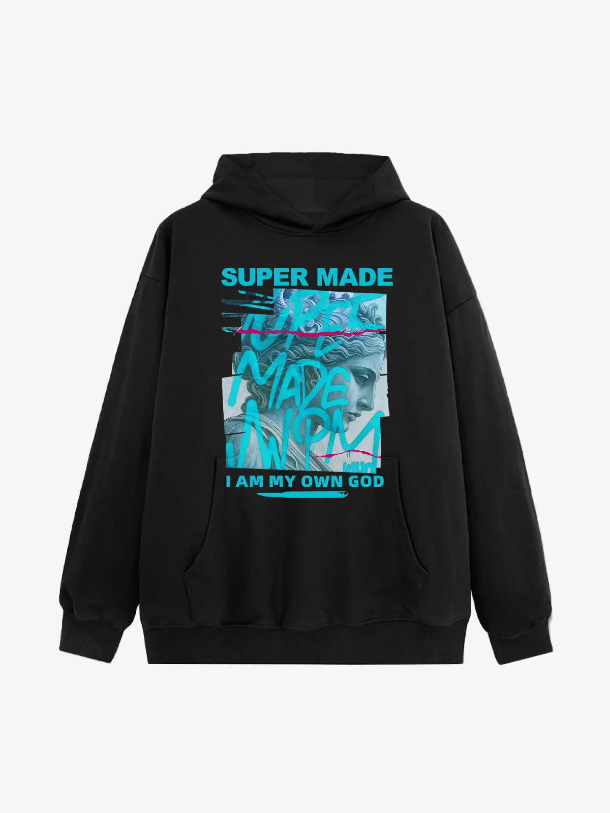 French Terry Vintage Graffiti Statue-Print Hooded Sweatshirt sold by Thesupermade product image thumbnail 2