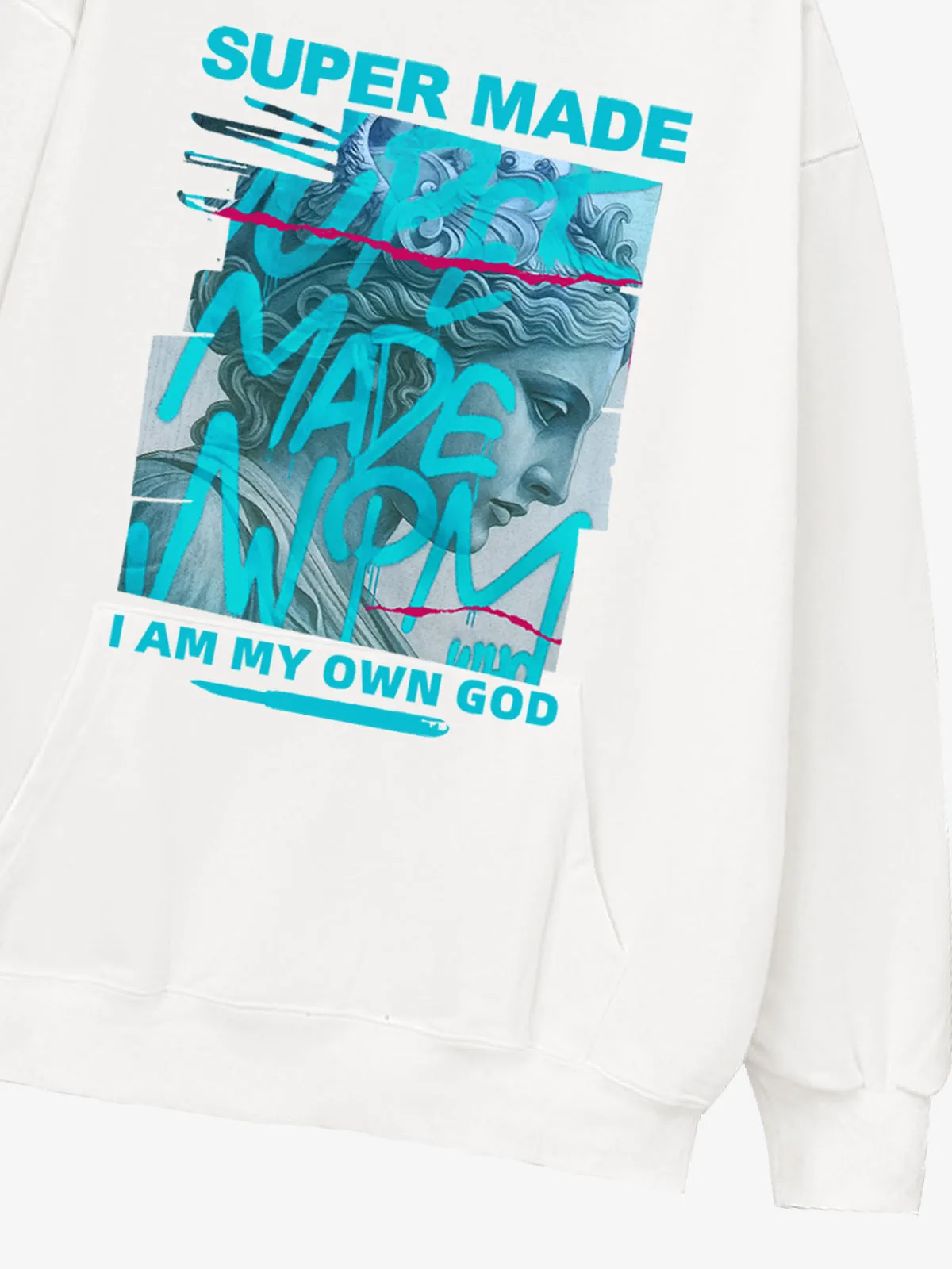 French Terry Vintage Graffiti Statue-Print Hooded Sweatshirt sold by Thesupermade product image thumbnail 3