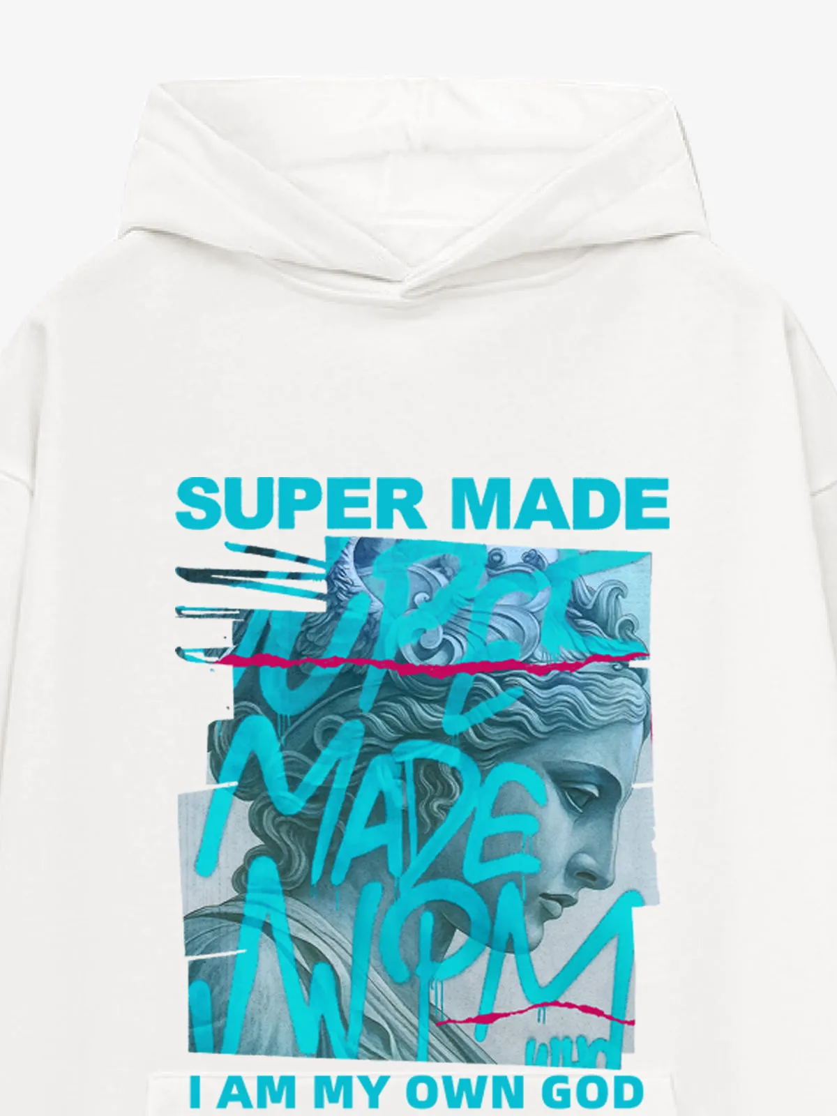 French Terry Vintage Graffiti Statue-Print Hooded Sweatshirt sold by Thesupermade product image thumbnail 4