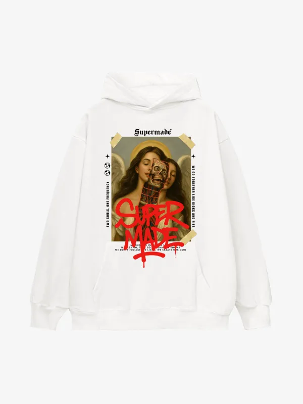 Skull And Face Two Soul Pattern Hooded Sweatshirt sold by Thesupermade