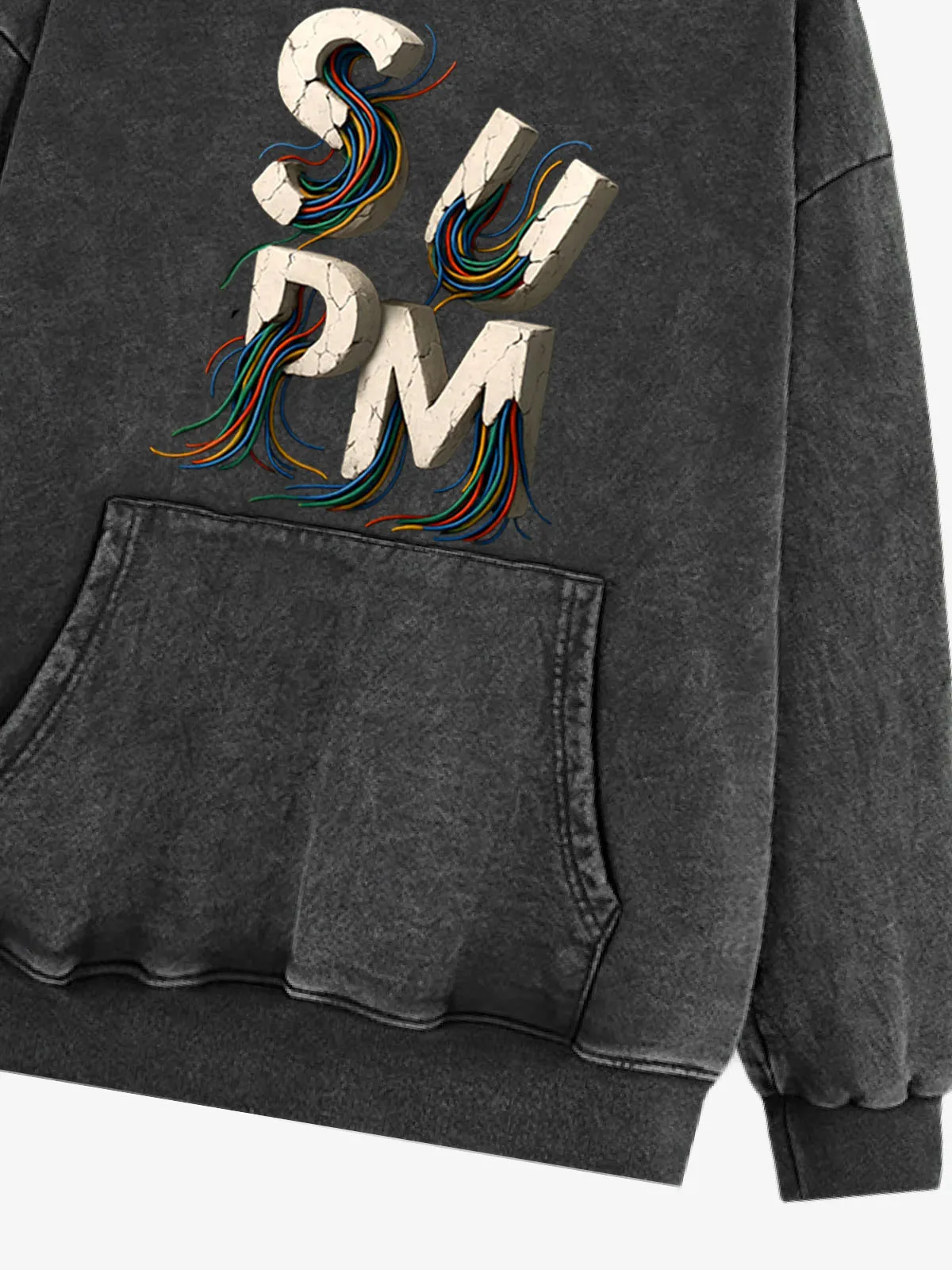 Fleece Distressed Colored Line Gravel Hooded Sweatshirt sold by Thesupermade product image thumbnail 4