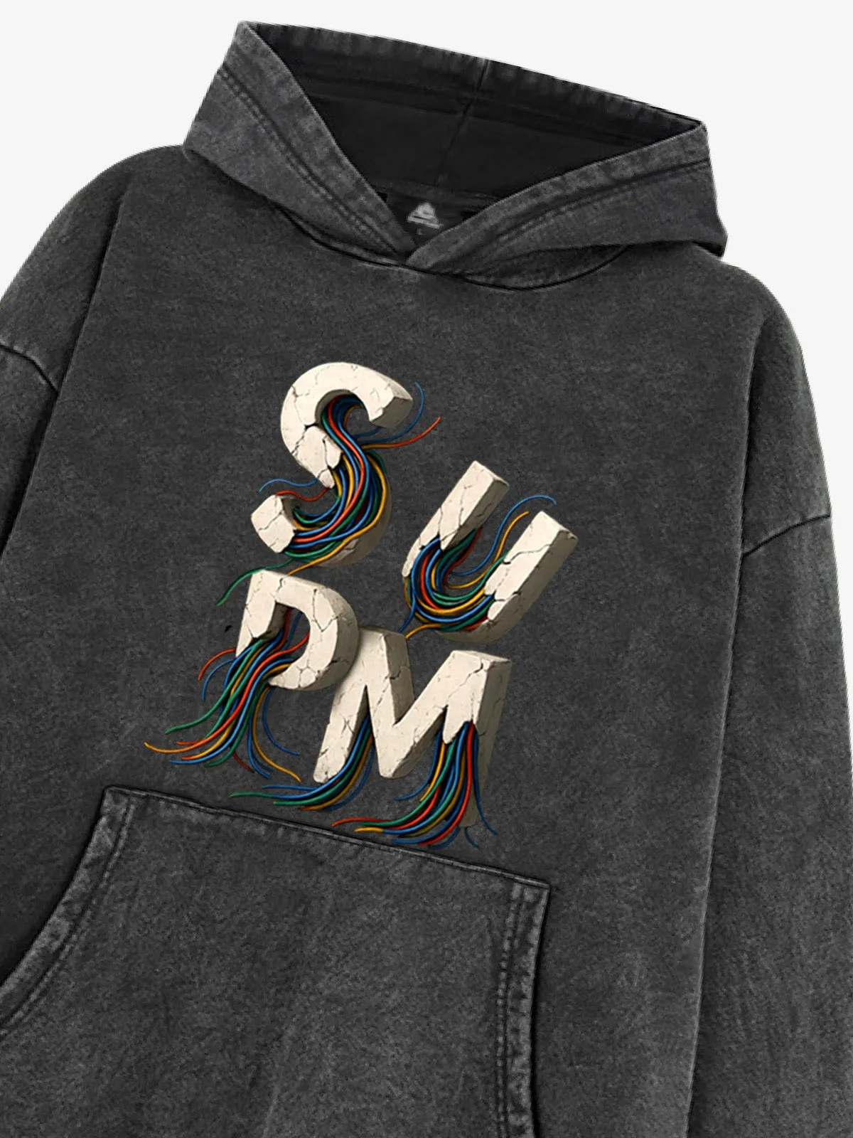 Fleece Distressed Colored Line Gravel Hooded Sweatshirt sold by Thesupermade product image thumbnail 5