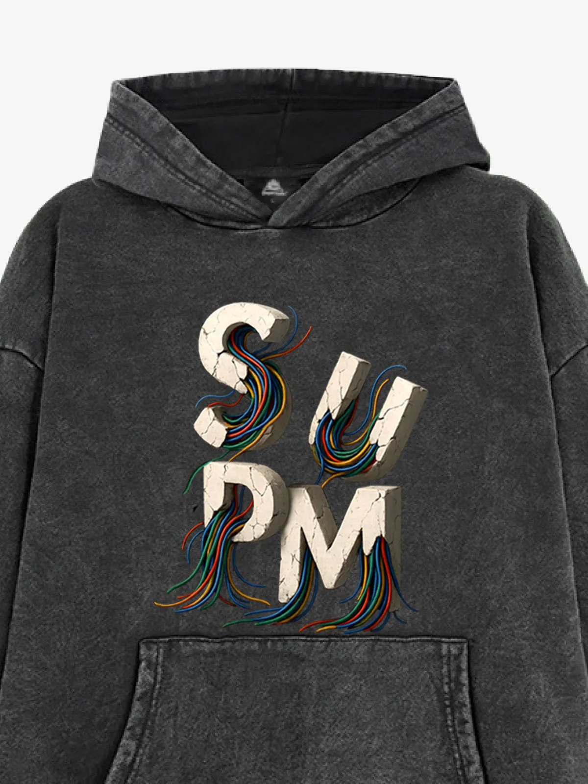 Fleece Distressed Colored Line Gravel Hooded Sweatshirt sold by Thesupermade product image thumbnail 2