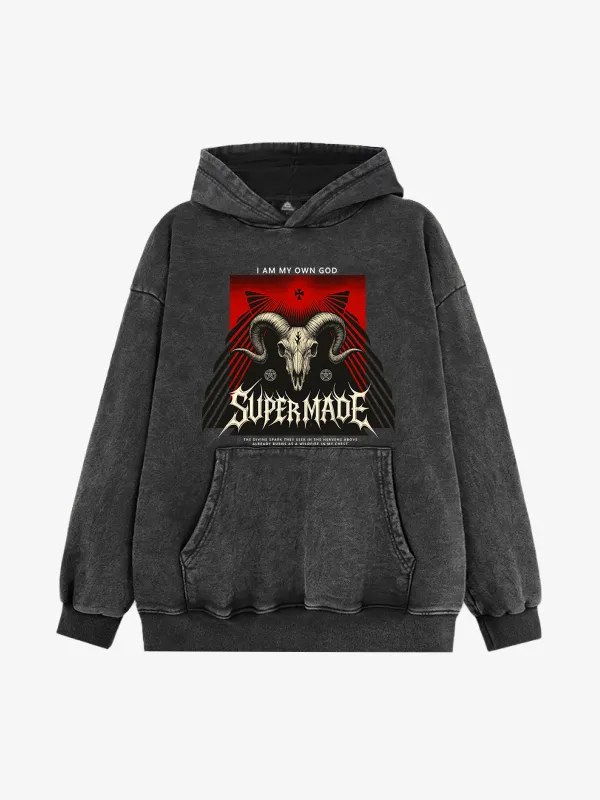 French Terry Street Dark Cross Sheep Skull Hooded Sweatshirt sold by Thesupermade