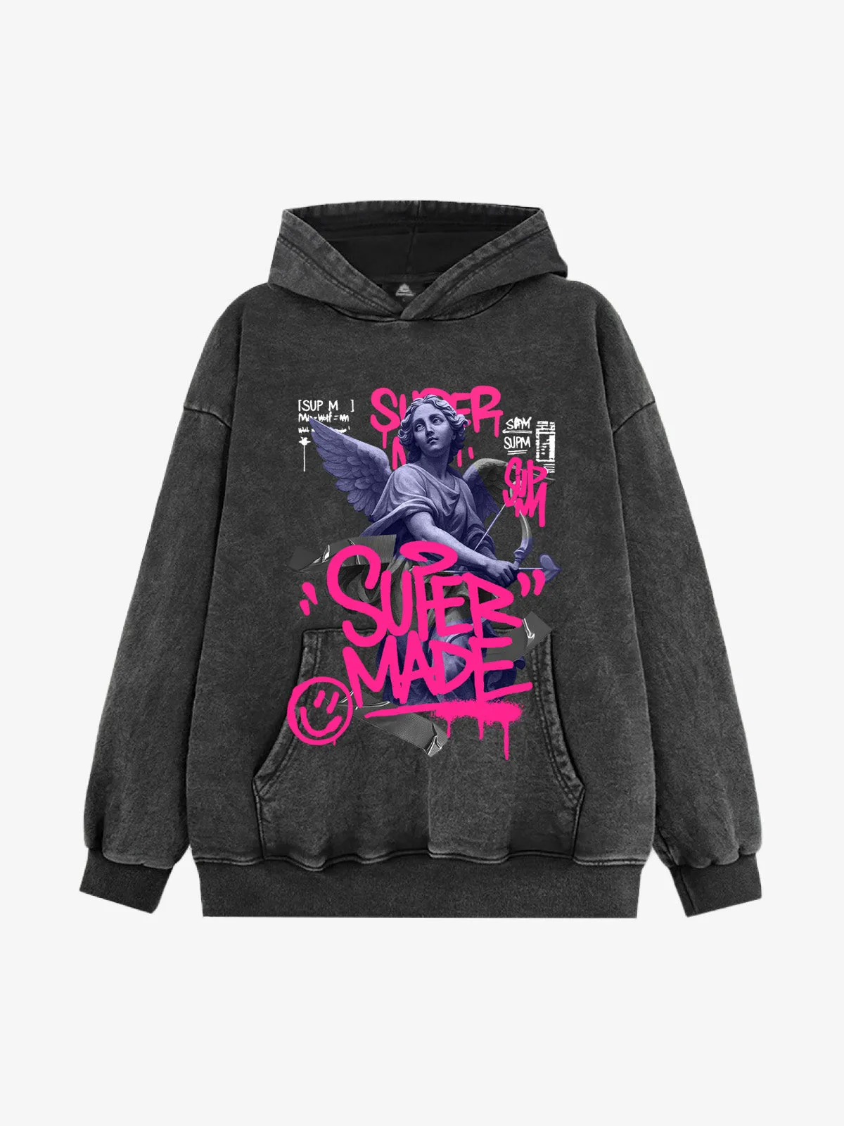 Street Pink Letter Graffiti Cupid Pattern Hooded Sweatshirt sold by Thesupermade
