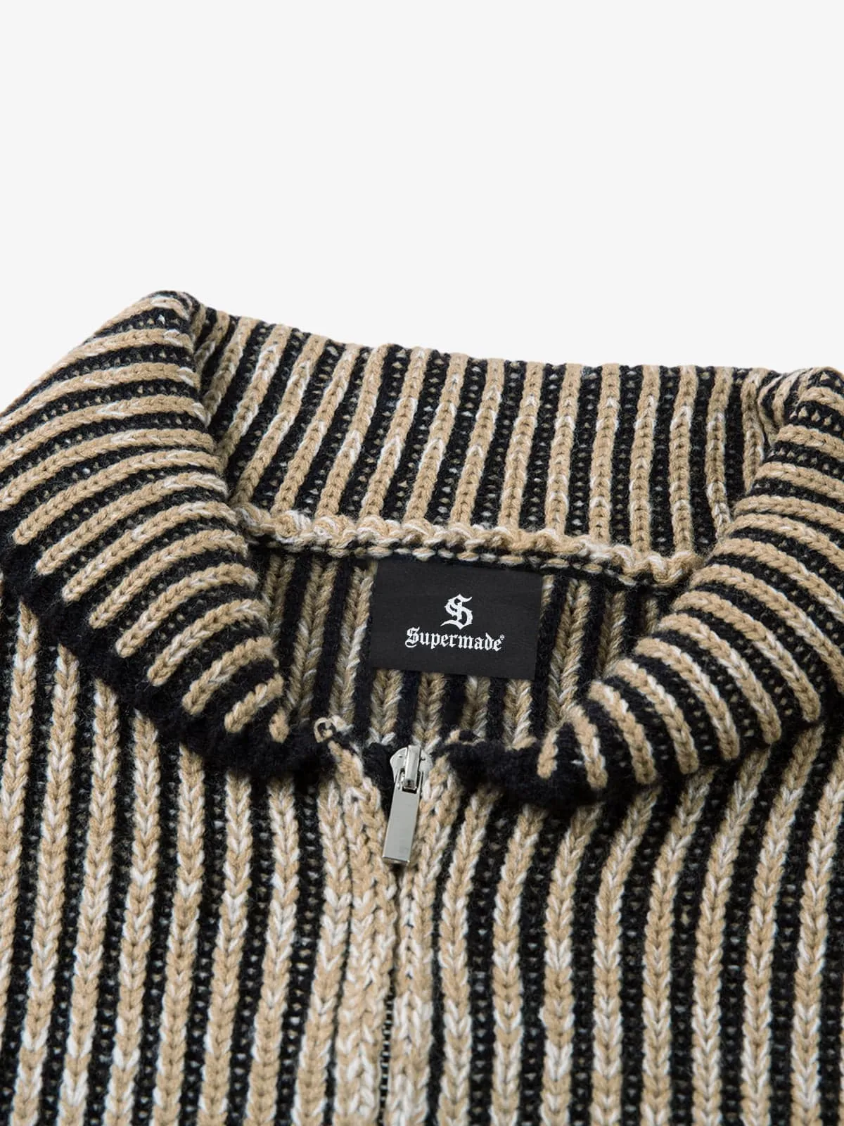 Knitted Retro Zipper Cardigan Stand Collar Vertical Striped Sweater sold by Thesupermade product image thumbnail 3