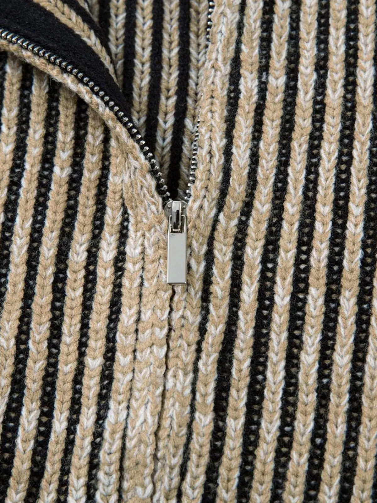 Knitted Retro Zipper Cardigan Stand Collar Vertical Striped Sweater sold by Thesupermade product image thumbnail 4