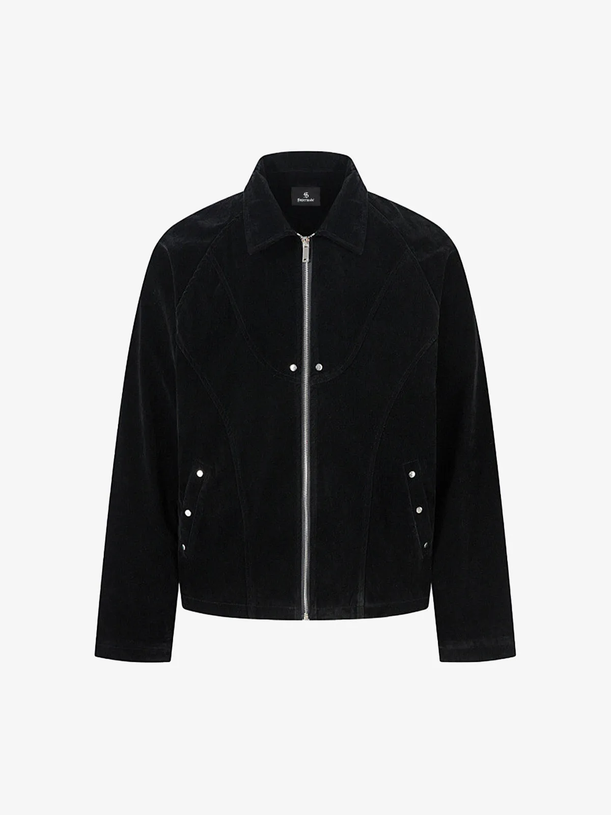 Suede Lapel Deconstructed Patchwork Jacket sold by Thesupermade product image thumbnail 2