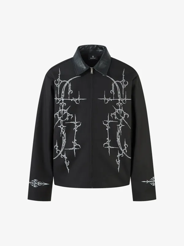 Street Gothic PU Leather Collar With Thorn Print Jacket sold by Thesupermade