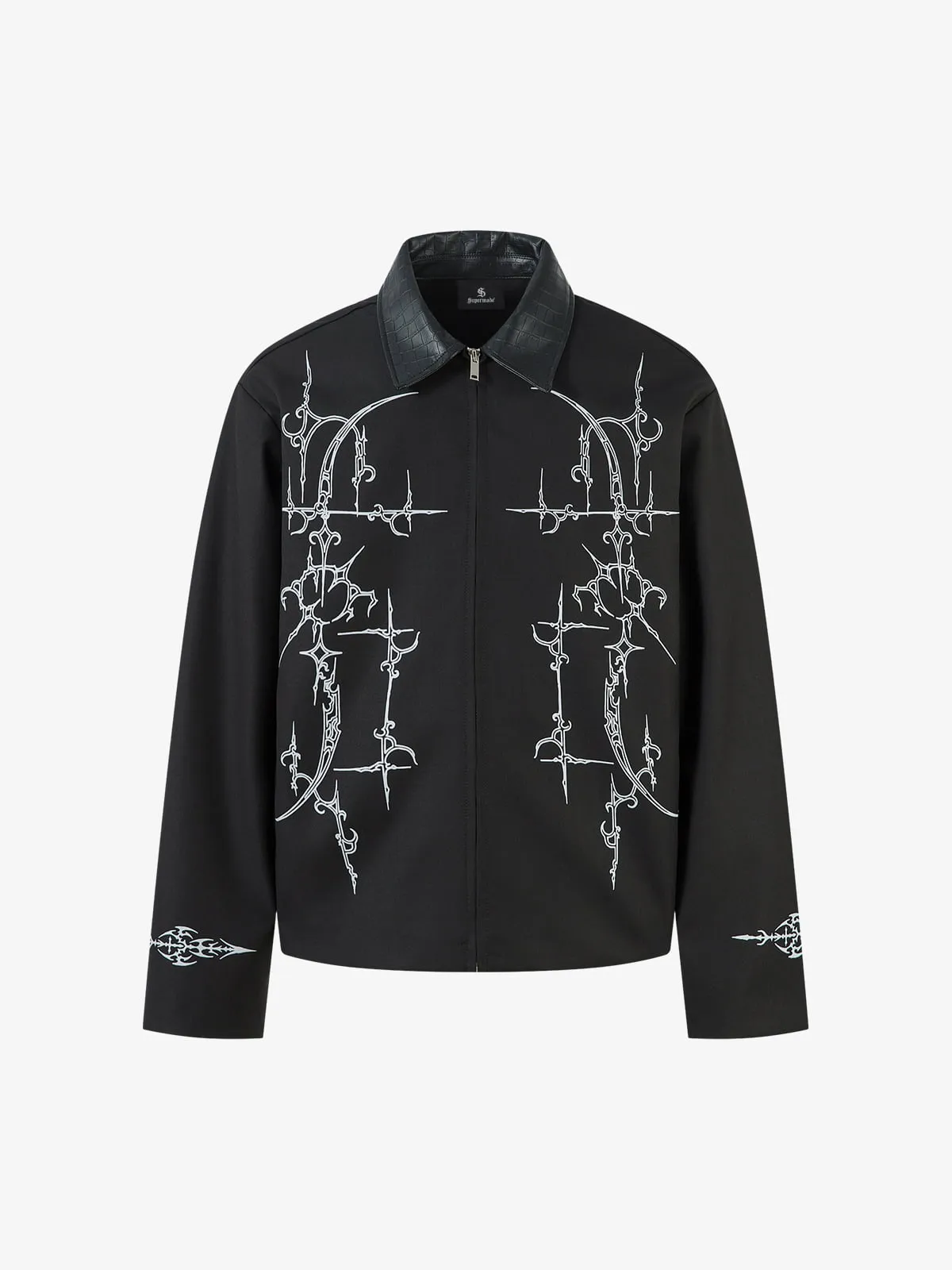 Street Gothic PU Leather Collar With Thorn Print Jacket sold by Thesupermade