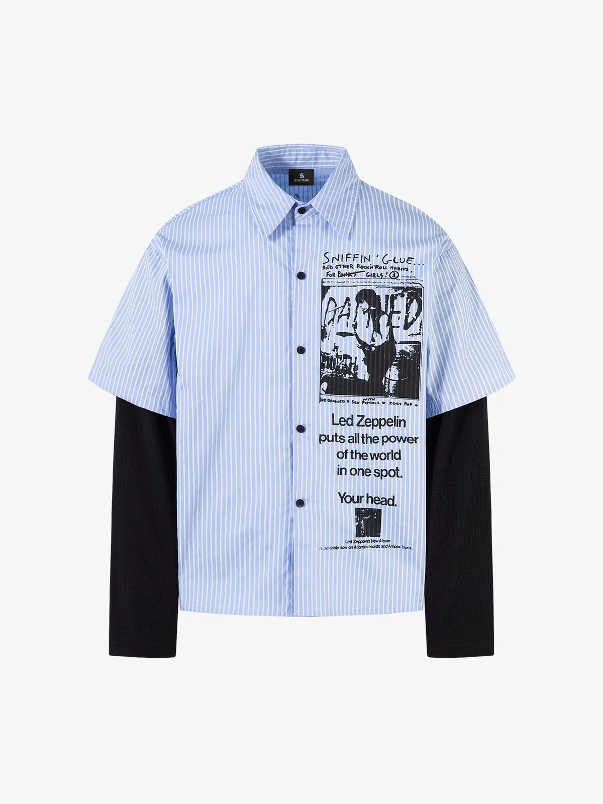 Vintage Illustration Striped Faux Two-Piece Shirt sold by Thesupermade