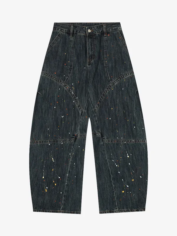 Vintage Denim Deconstruction Colorful Ink Splash Barrel Jeans sold by Thesupermade