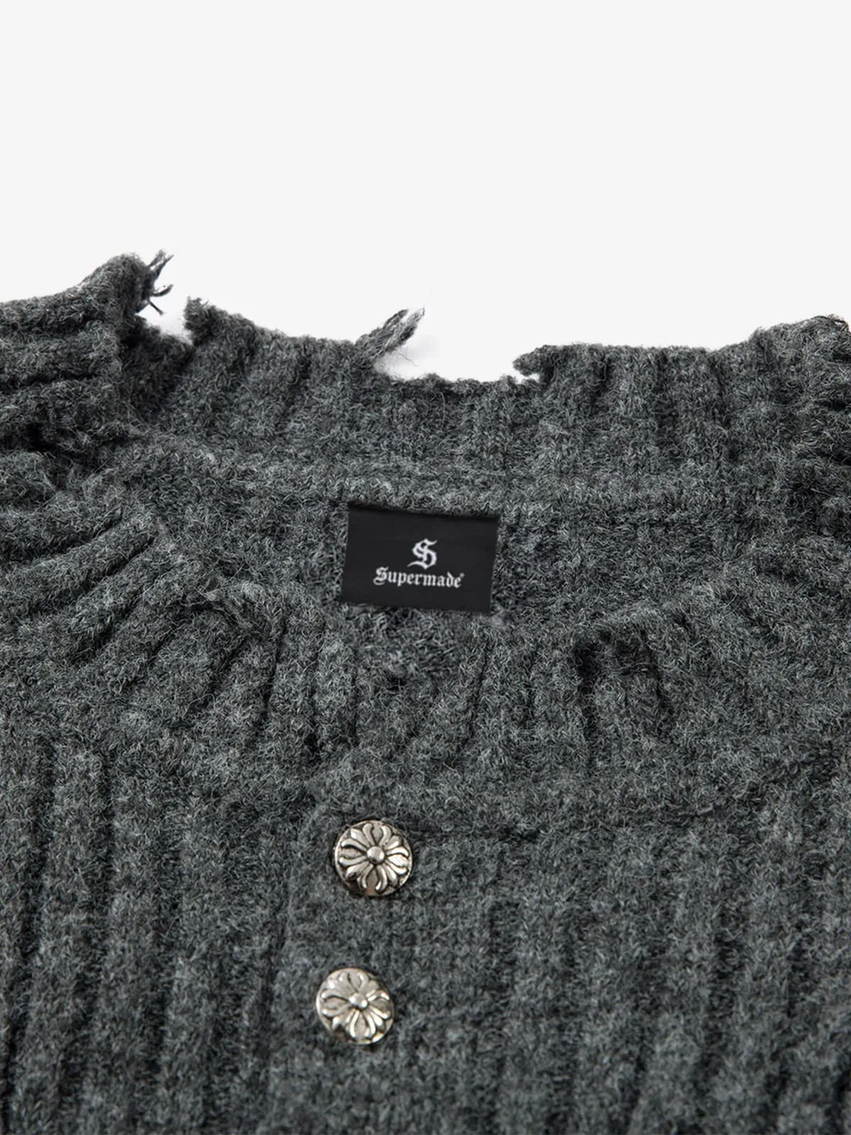 Knitted Distressed Diamond Pattern Raw Edge Sweater sold by Thesupermade product image thumbnail 5