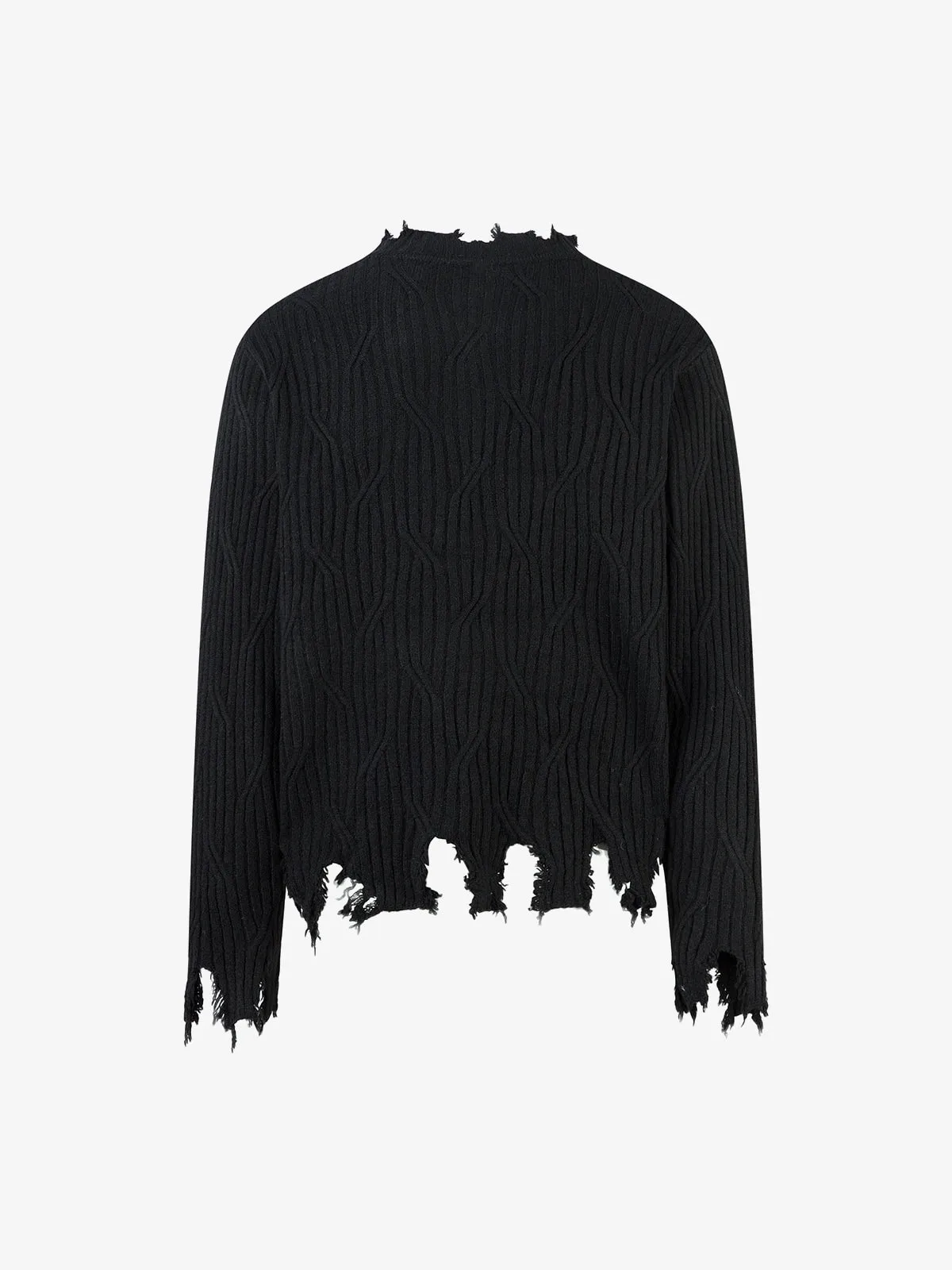 Knitted Distressed Diamond Pattern Raw Edge Sweater sold by Thesupermade product image thumbnail 4