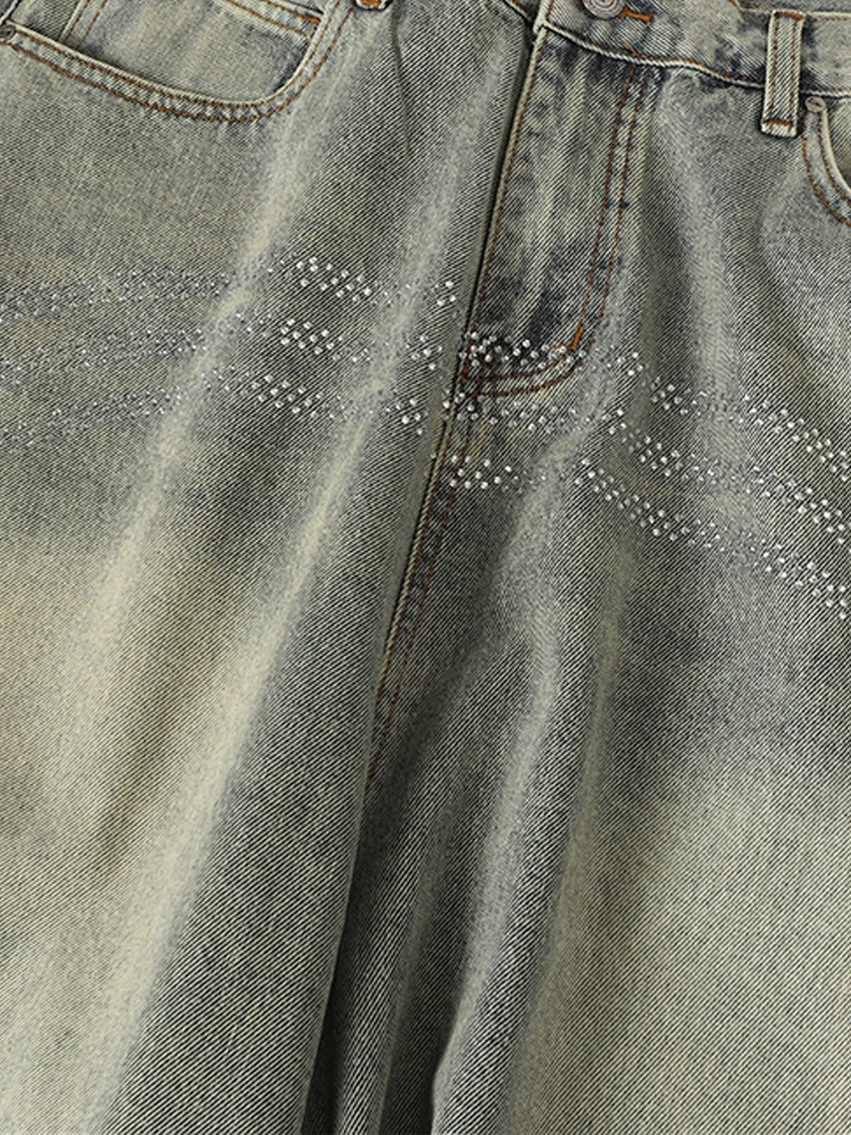 Retro Denim Rhinestone Striped Baggy Jeans - 2494 sold by Thesupermade product image thumbnail 3