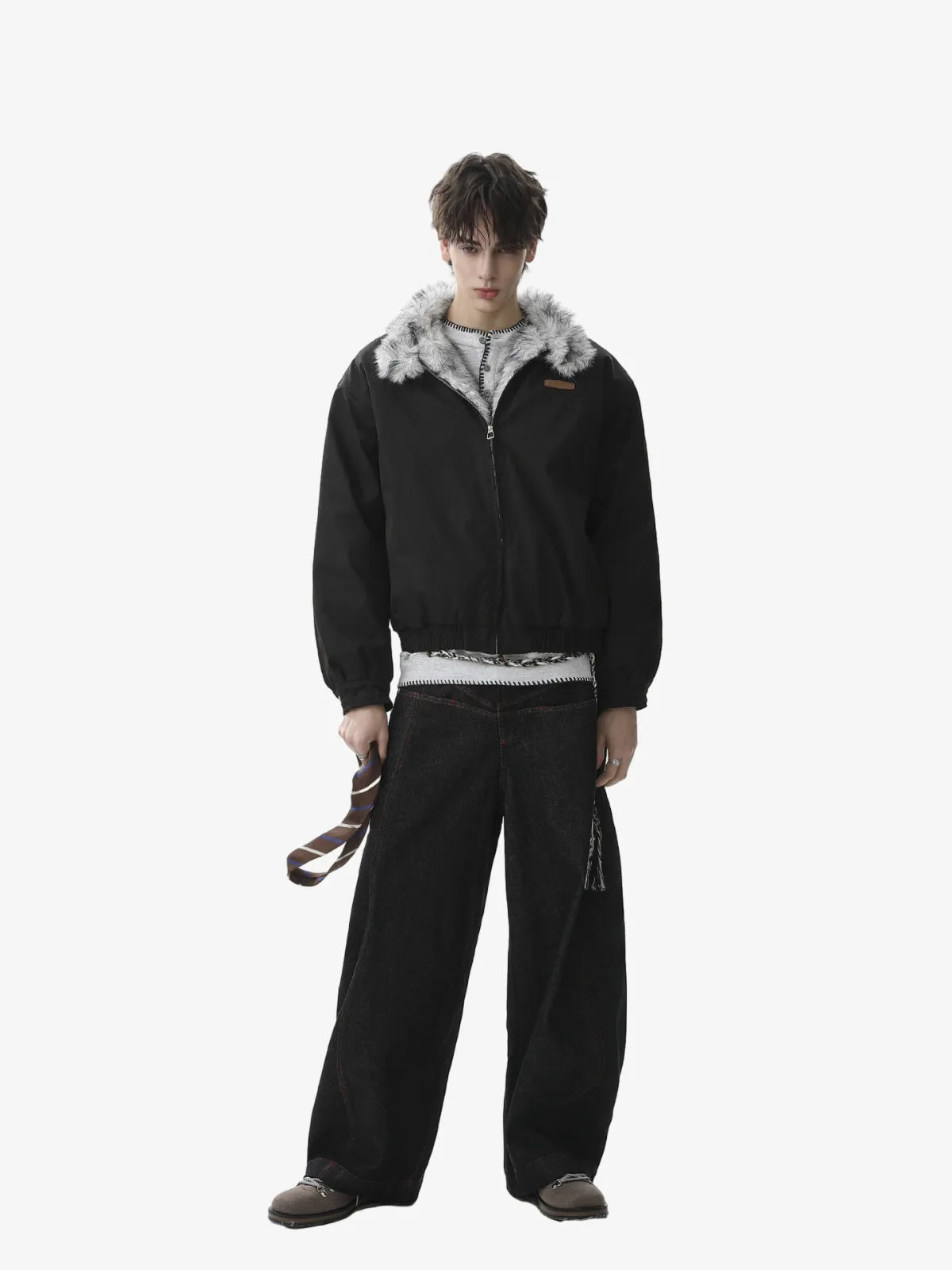 Vintage Stand Collar Fur Lined Bomber Jacket sold by Thesupermade product image thumbnail 4