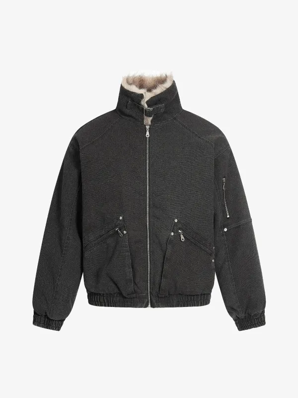 Pocket Zip Up Fur Collar Work Quilted Jacket sold by Thesupermade