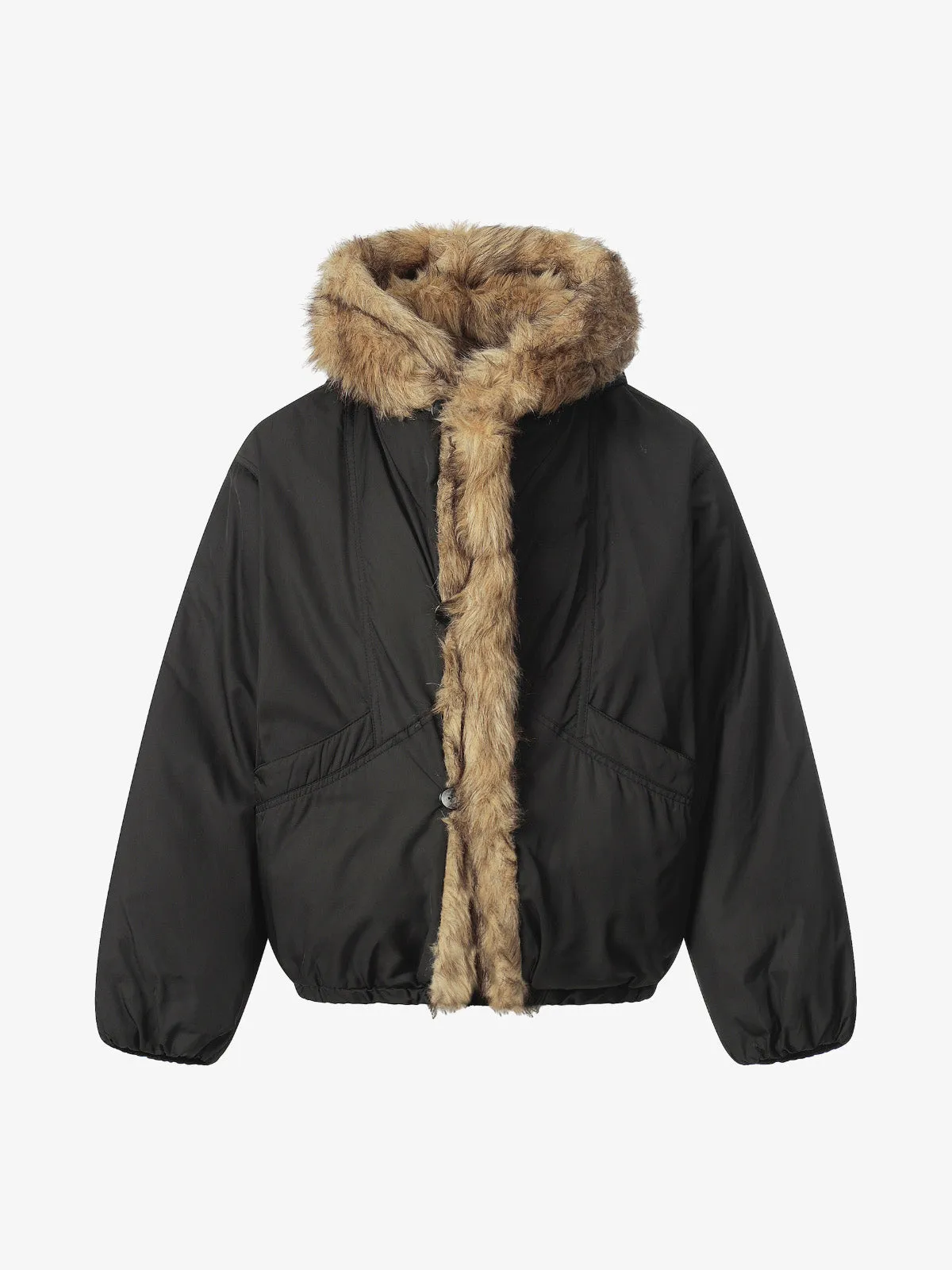 Retro Pleated Fur Hooded Padded Jacket sold by Thesupermade product image thumbnail 5