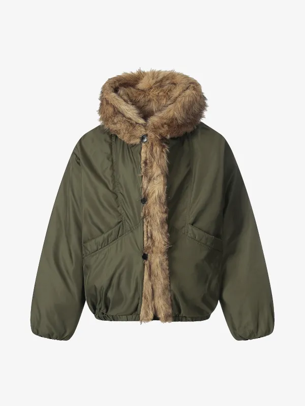 Retro Pleated Fur Hooded Padded Jacket sold by Thesupermade