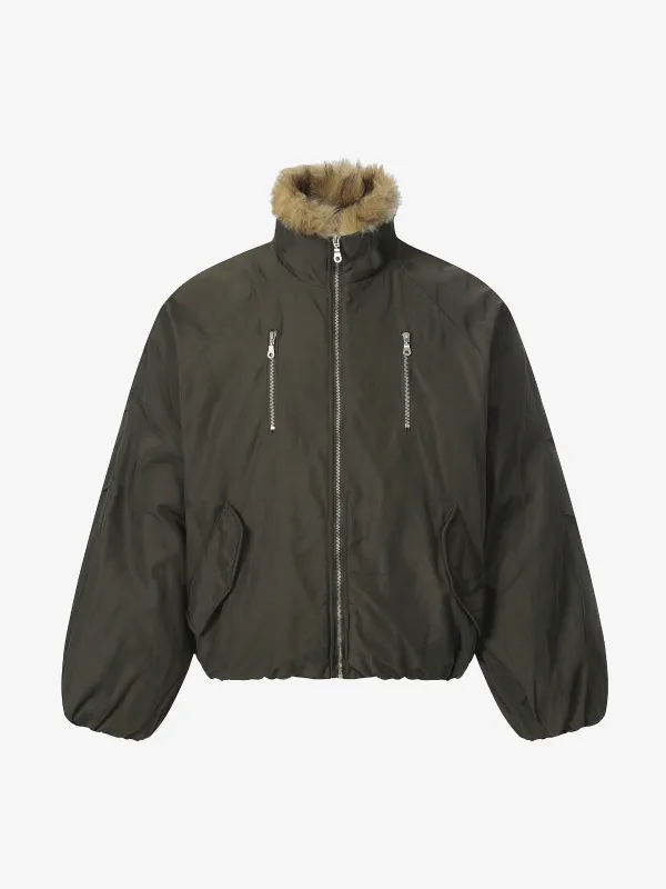 Vintage Zipper Design Fur Stand Collar Bomber Jacket sold by Thesupermade